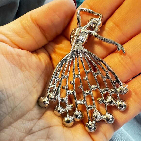 Vintage Ballerina Brooch With Blue Crystals 2 inches Tall - Picture 4 of 6